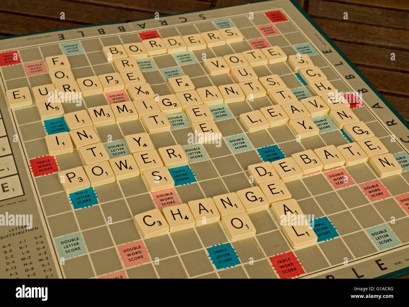 Referendum scrabble board debate vote Stock Photo