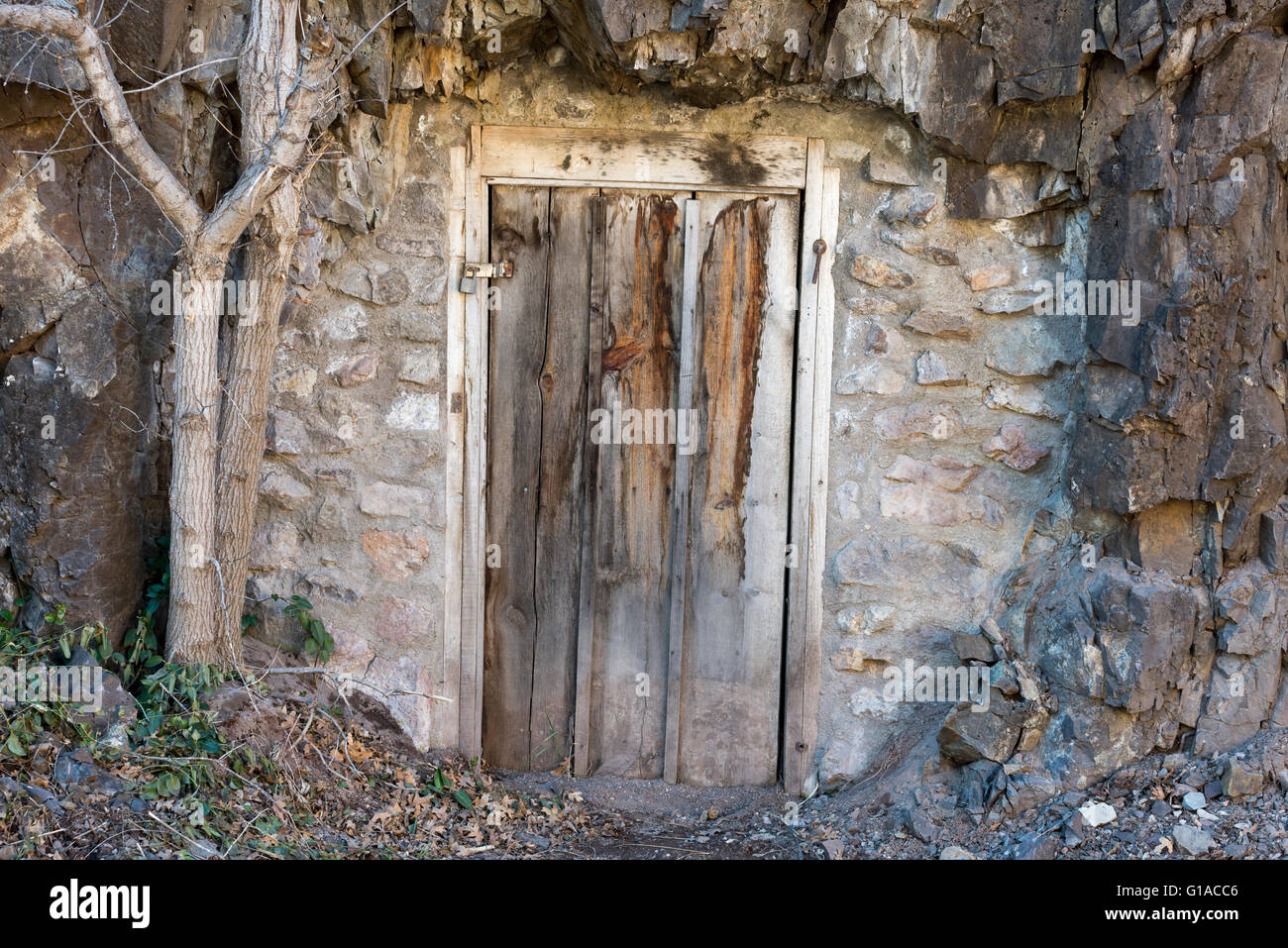 Room created from an overhang in the ghost town of Mogollon, New Mexico. Stock Photo