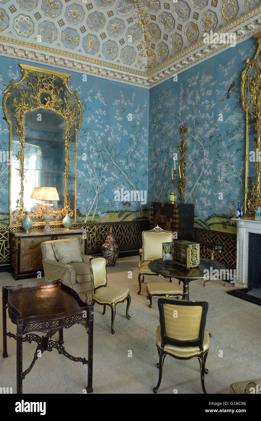 Chinese Drawing Room at Grimsthorpe Castle, Lincolnshire, England, UK Stock Photo