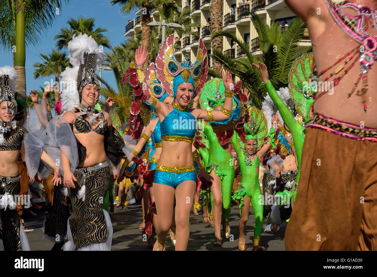 Mardi Gras Carnival in Puerto de la Cruz, Tenerife. Spain. Stock Photo