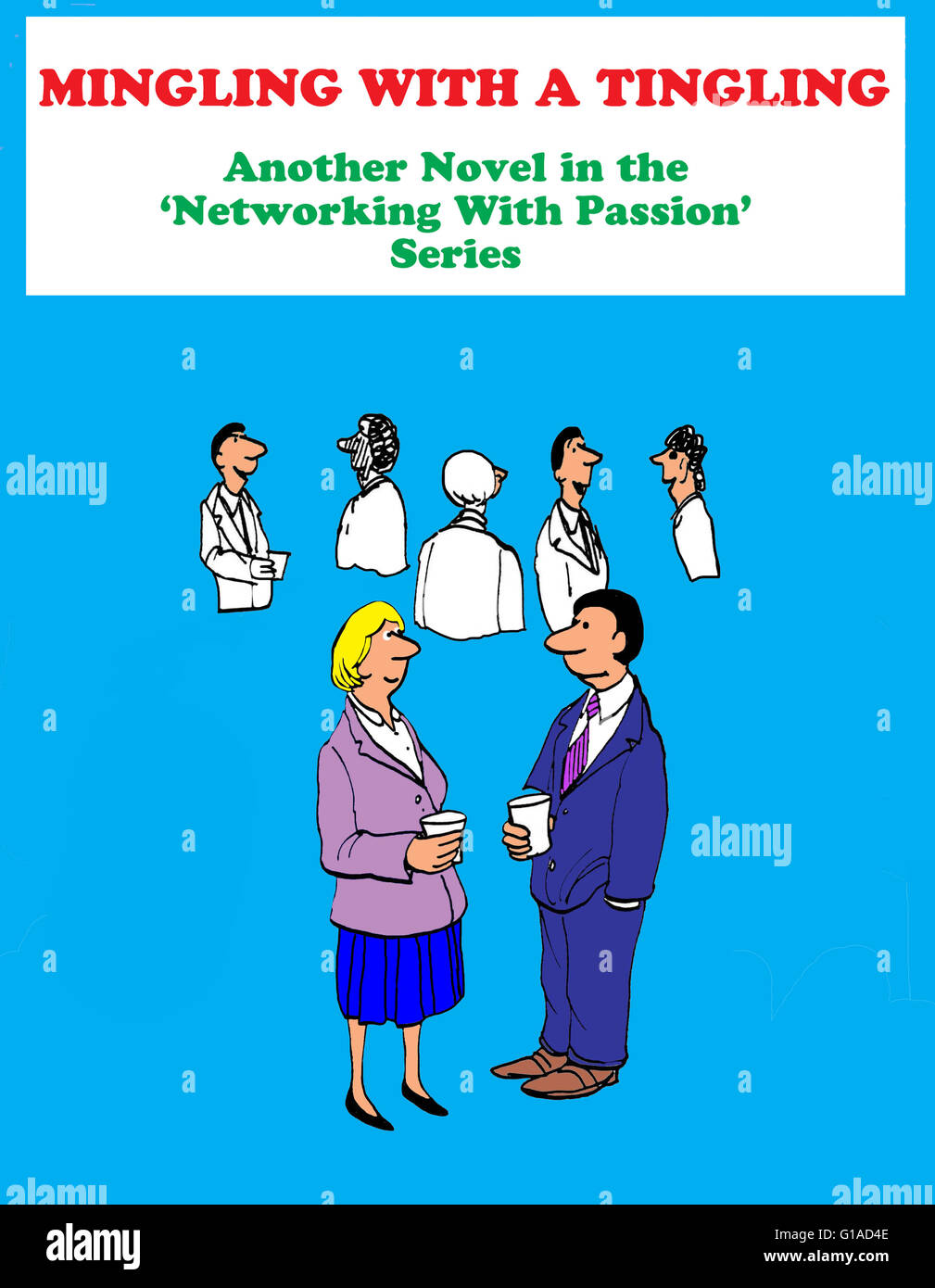 Business cartoon about networking with a passion. Stock Photo