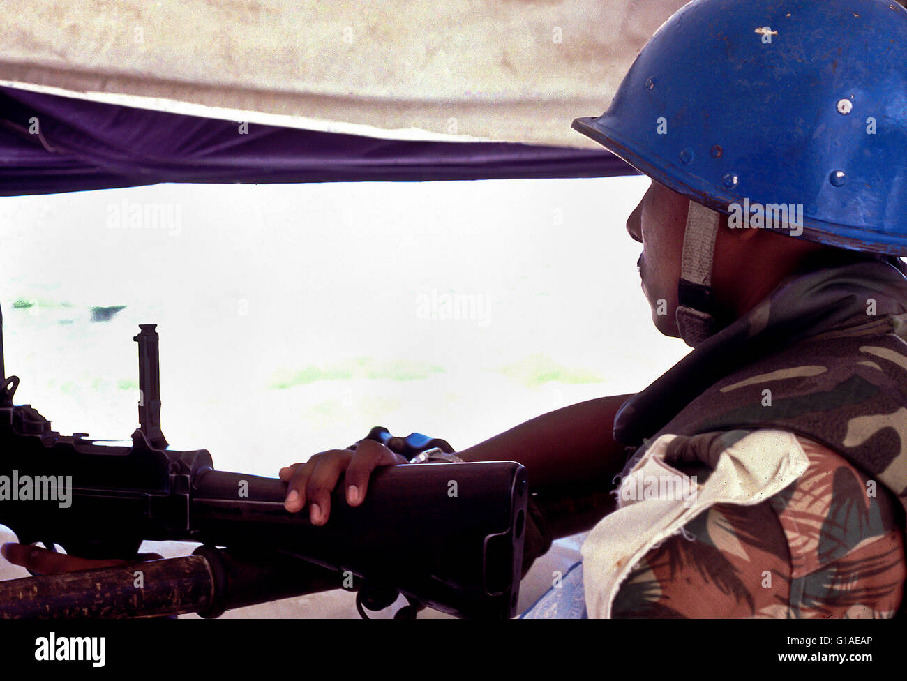 UN Indian peacekeepers in watchtower in  Kismayo Somalia Stock Photo