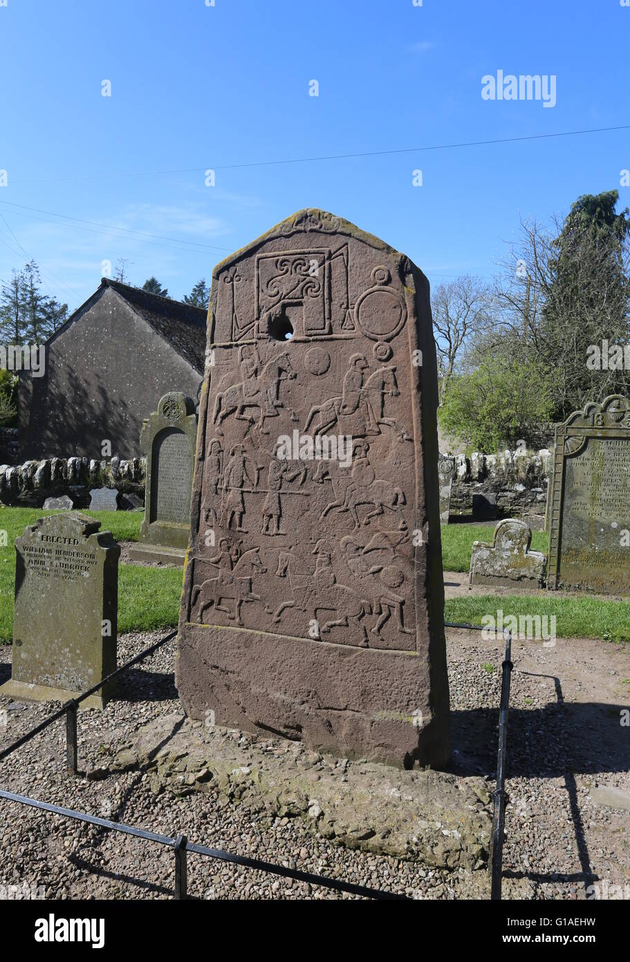 Carved pictish stone Aberlemno church yard Scotland Stock Photo