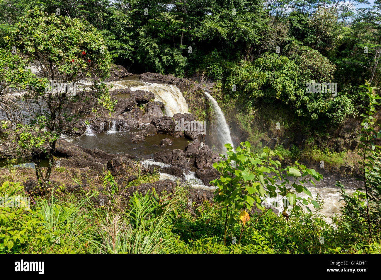 The upper level of Rainbow falls located just north of Hilo Hawaii. Stock Photo