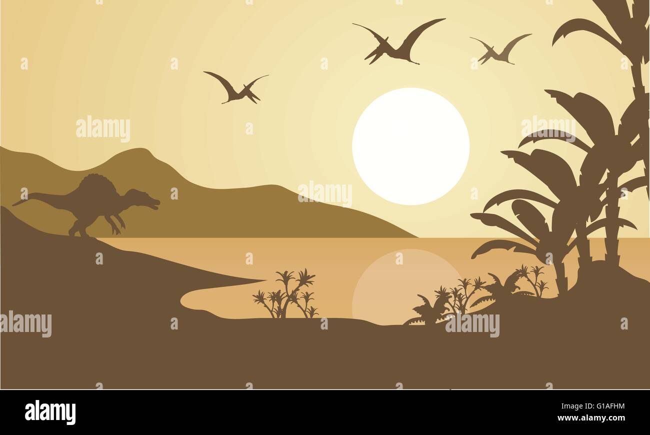 Silhouette of pterodactyl and spinosaurus Stock Vector Image & Art - Alamy
