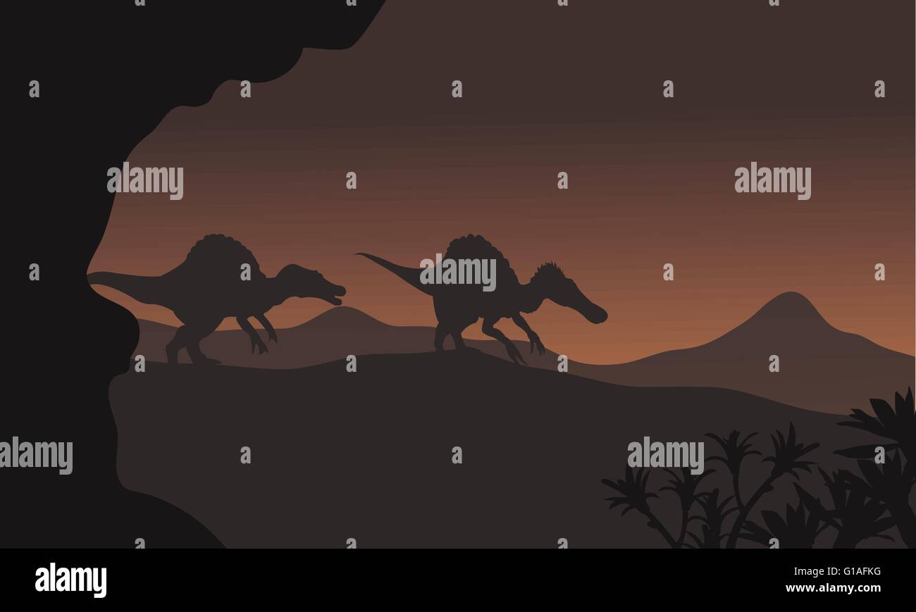Silhouette of two spinosaurus walking in hills Stock Vector Image & Art ...