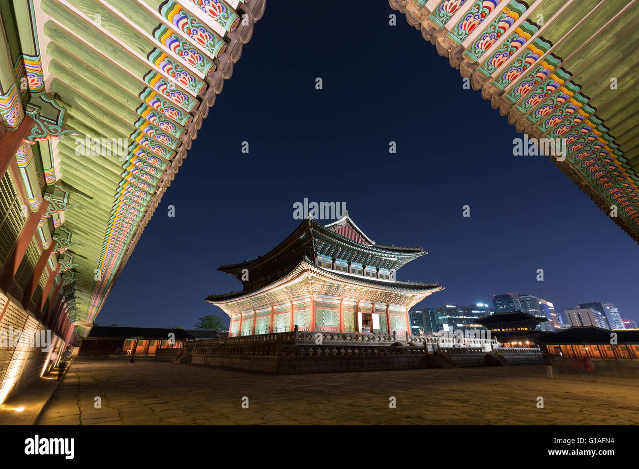 Gyeongbokgung Palace at night Stock Photo