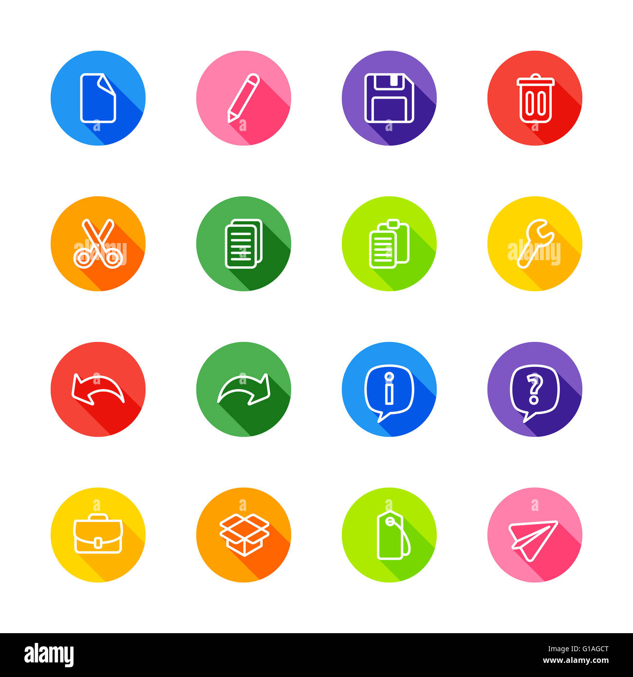 [JPEG] white line web icon set on colorful circle with shadow for web ...