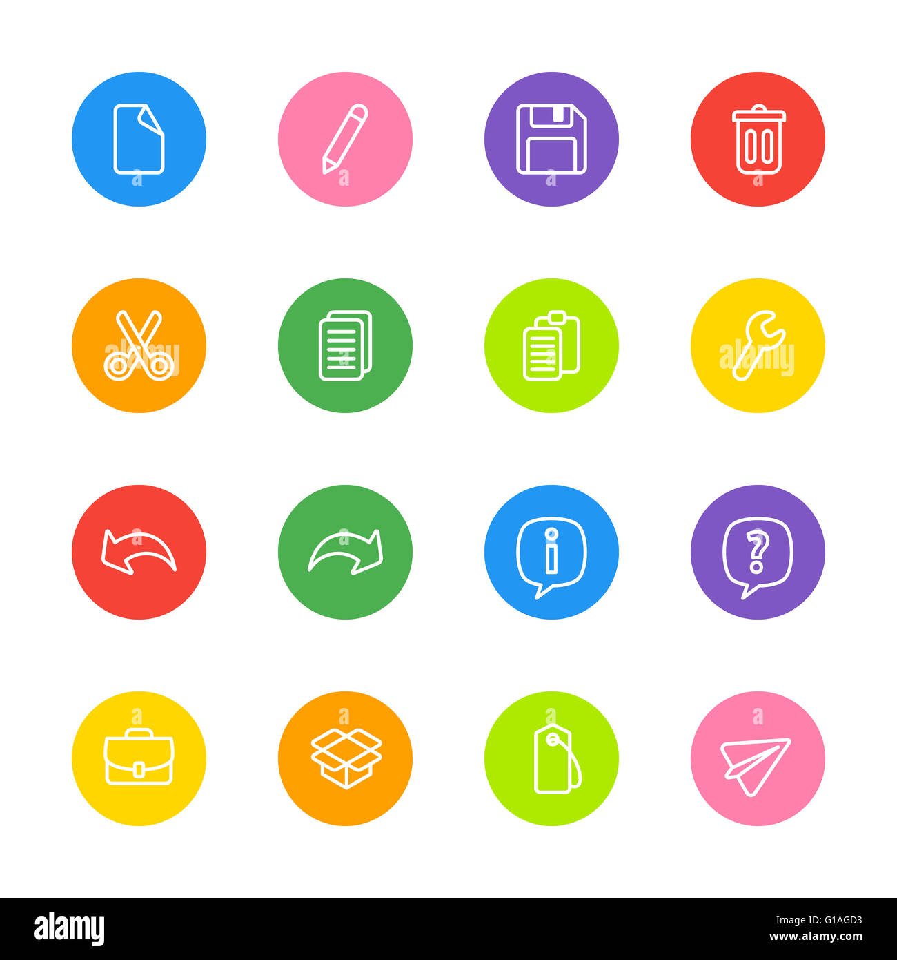 [JPEG] white line web icon set on colorful circle for web design, UI ...