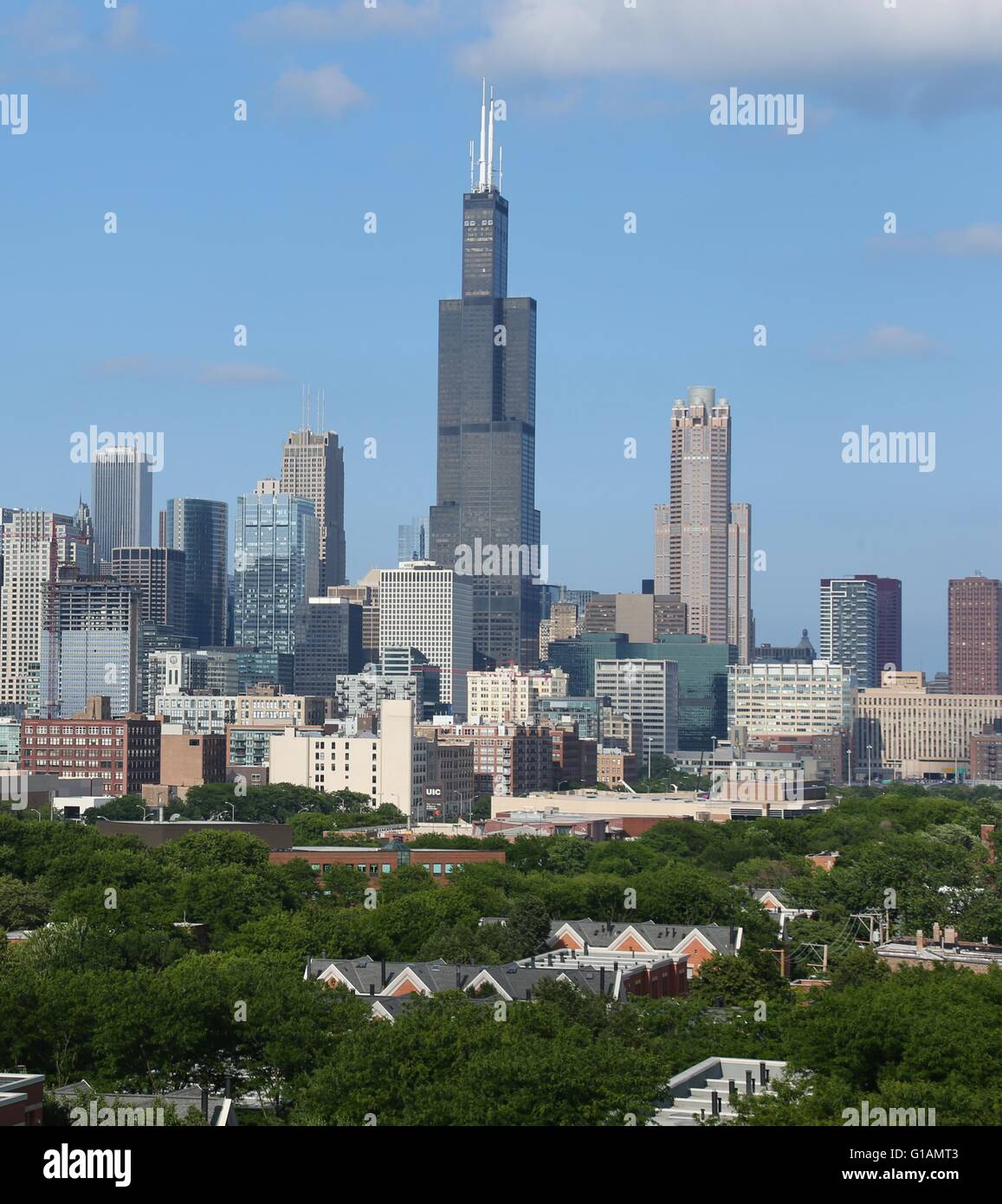 This is a photo of the Chicago loop taken in summer. Stock Photo