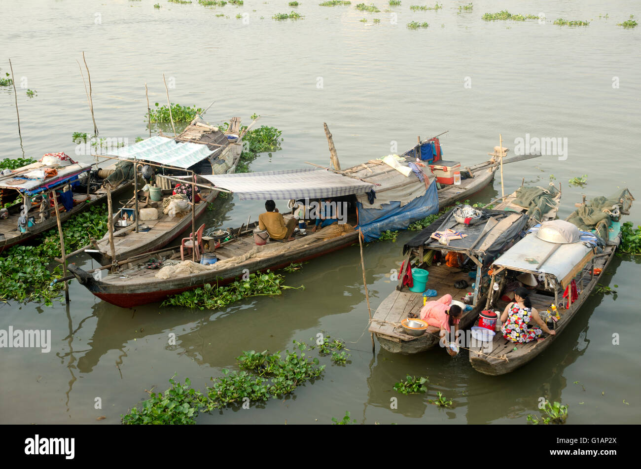 Boats on the Mekong river, Chau Doc, Vietnam Stock Photo Alamy