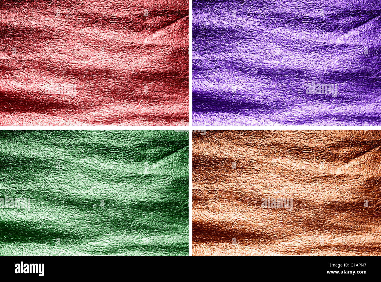 Set of four different colored foil textures Stock Photo