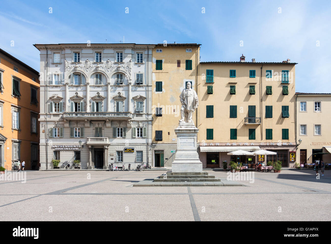 Piazza del Giglio - Garibaldi monument; Lucca Tuscany Italy Stock Photo