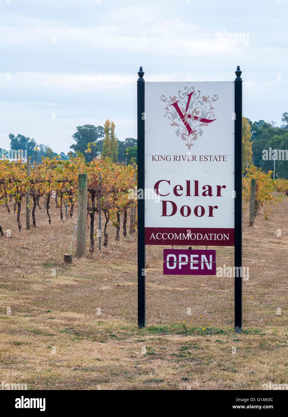 Cellar door sign at the King River Estate winery, King Valley, Victoria
