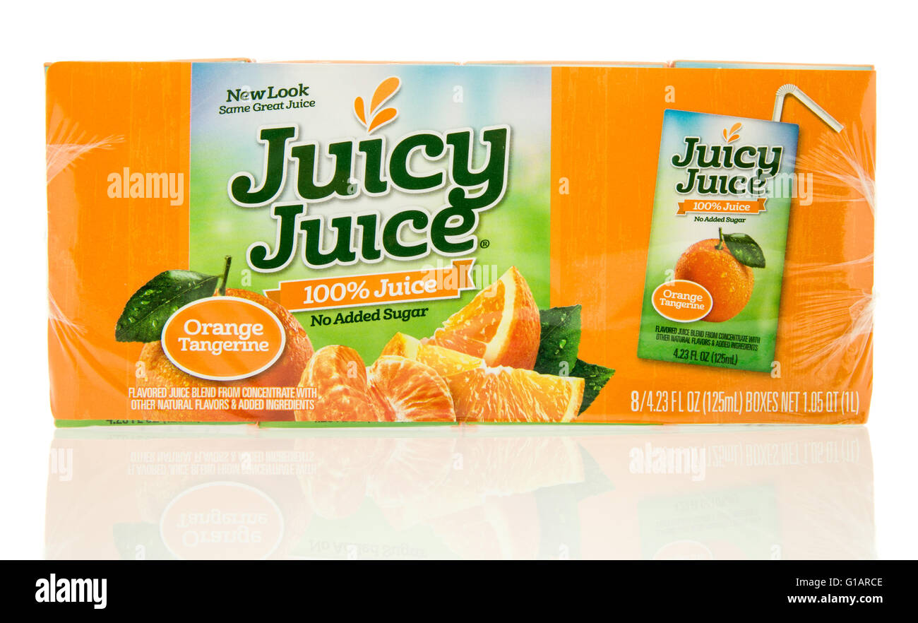 Winneconne, WI - 12 May 2016: Package of Juicy Juice orange on an isolated background Stock Photo