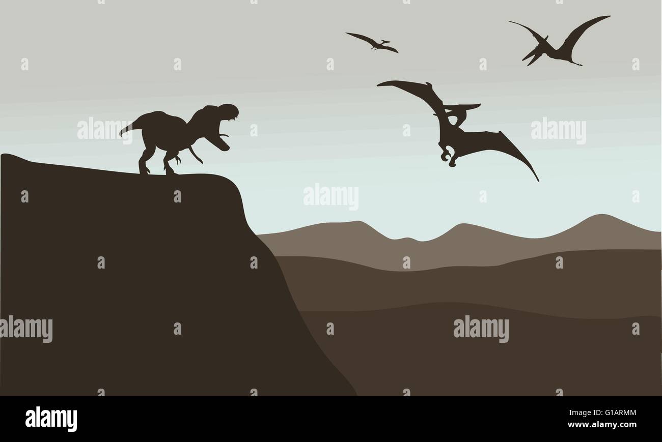 Silhouette of pterodactyl and tyrannosaurus Stock Vector Image & Art ...