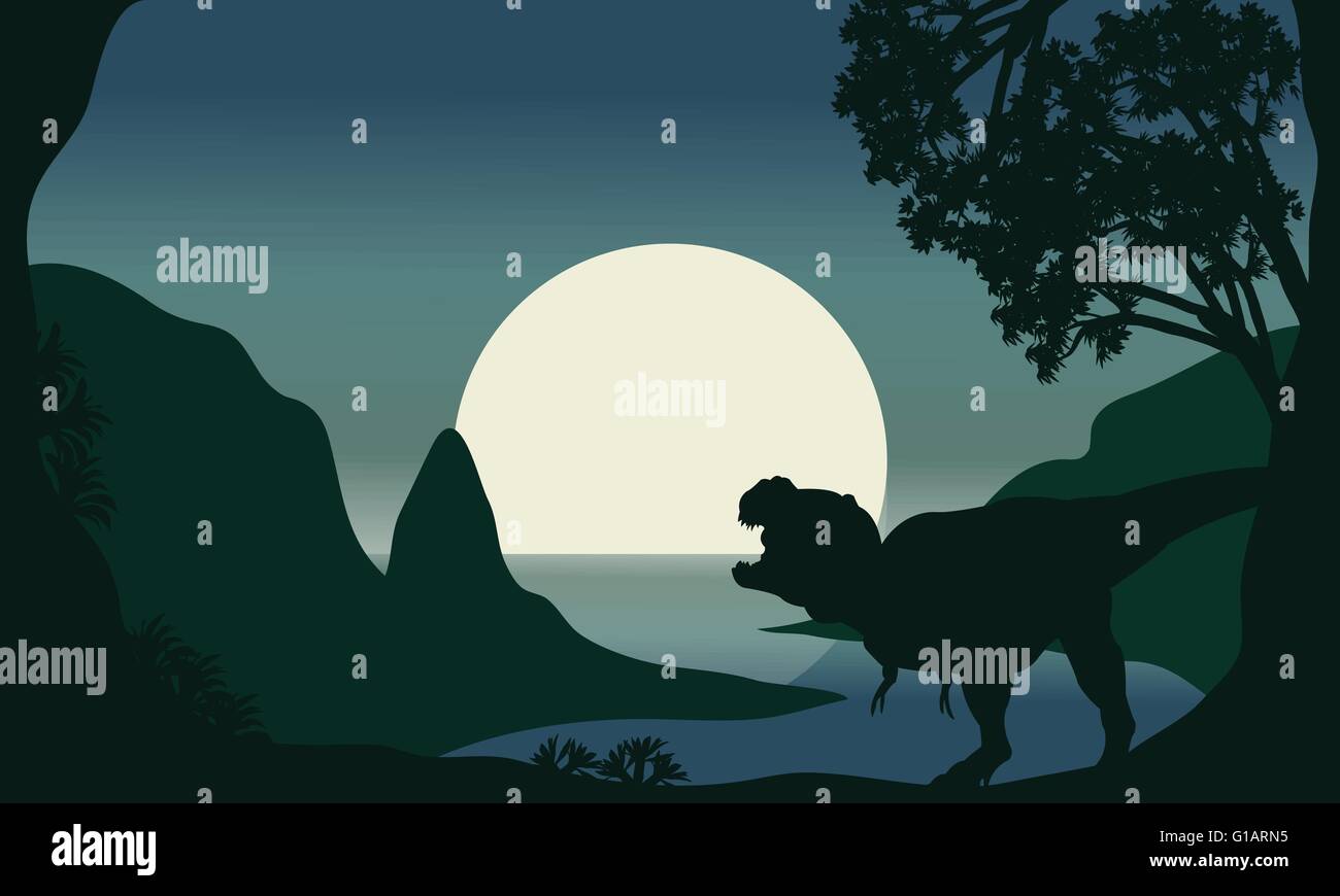 Silhouette of one tyrannosaurus and moon Stock Vector Image & Art - Alamy