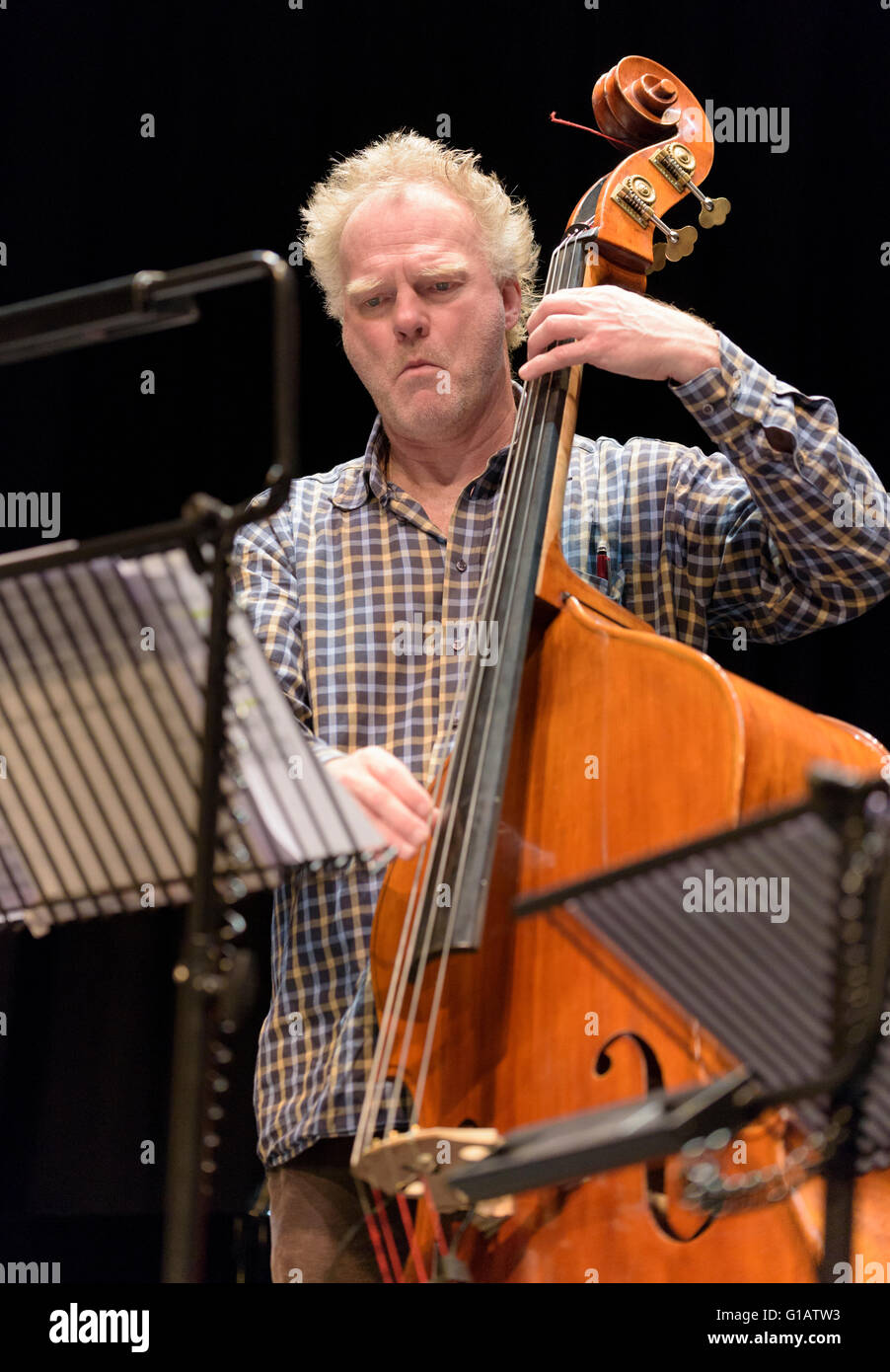 Anders Jormin, Swedish bassist and composer playing at the Cheltenham Jazz Festival, Cheltenham, UK. 2016 Stock Photo