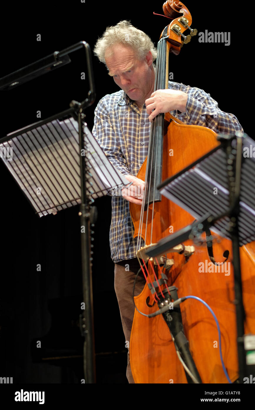 Anders Jormin, Swedish bassist and composer playing at the Cheltenham Jazz Festival, Cheltenham, UK. 2016 Stock Photo