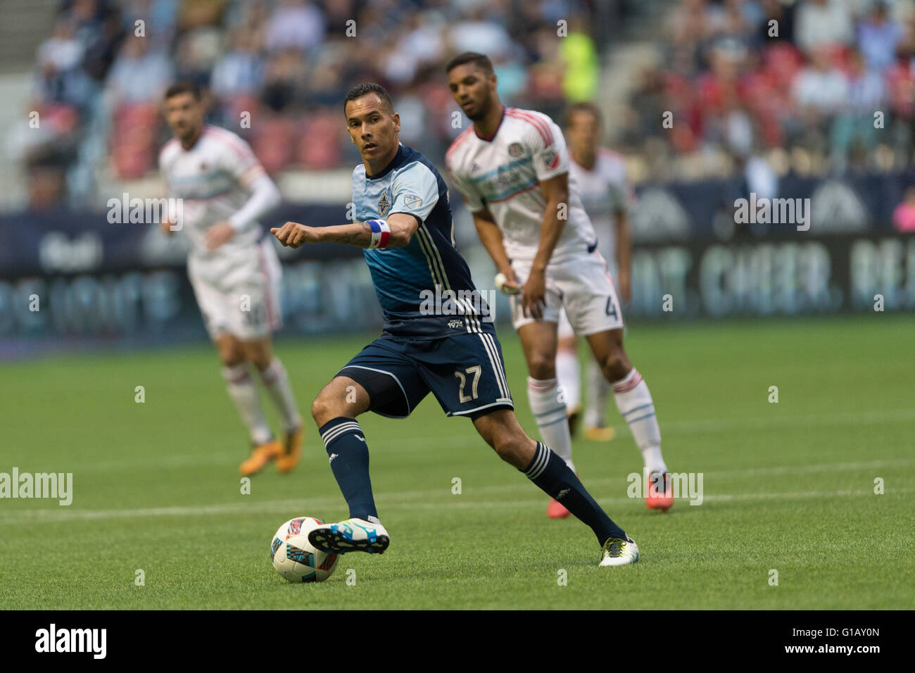 Vancouver, Canada. 11th May, 2016. Vancouver Whitecaps forward Blas Perez (27) with the ball.Vancouver Whitecaps vs Chicago Fire, BC Place Stadium.  Vancouver wins 2-1. Credit:  Gerry Rousseau/Alamy Live News Stock Photo