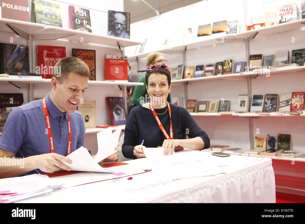 Chicago, Illinois, USA. 11th May, 2016. Literature and Humanities programmer, Sean Bye, and Director of the Polish Cultural Institute New York, Agata Grenda, at the Polish booth for BookExpo America 2016, where Poland is the Country of Honor Credit:  David A. Goldfarb/Alamy Live News Stock Photo