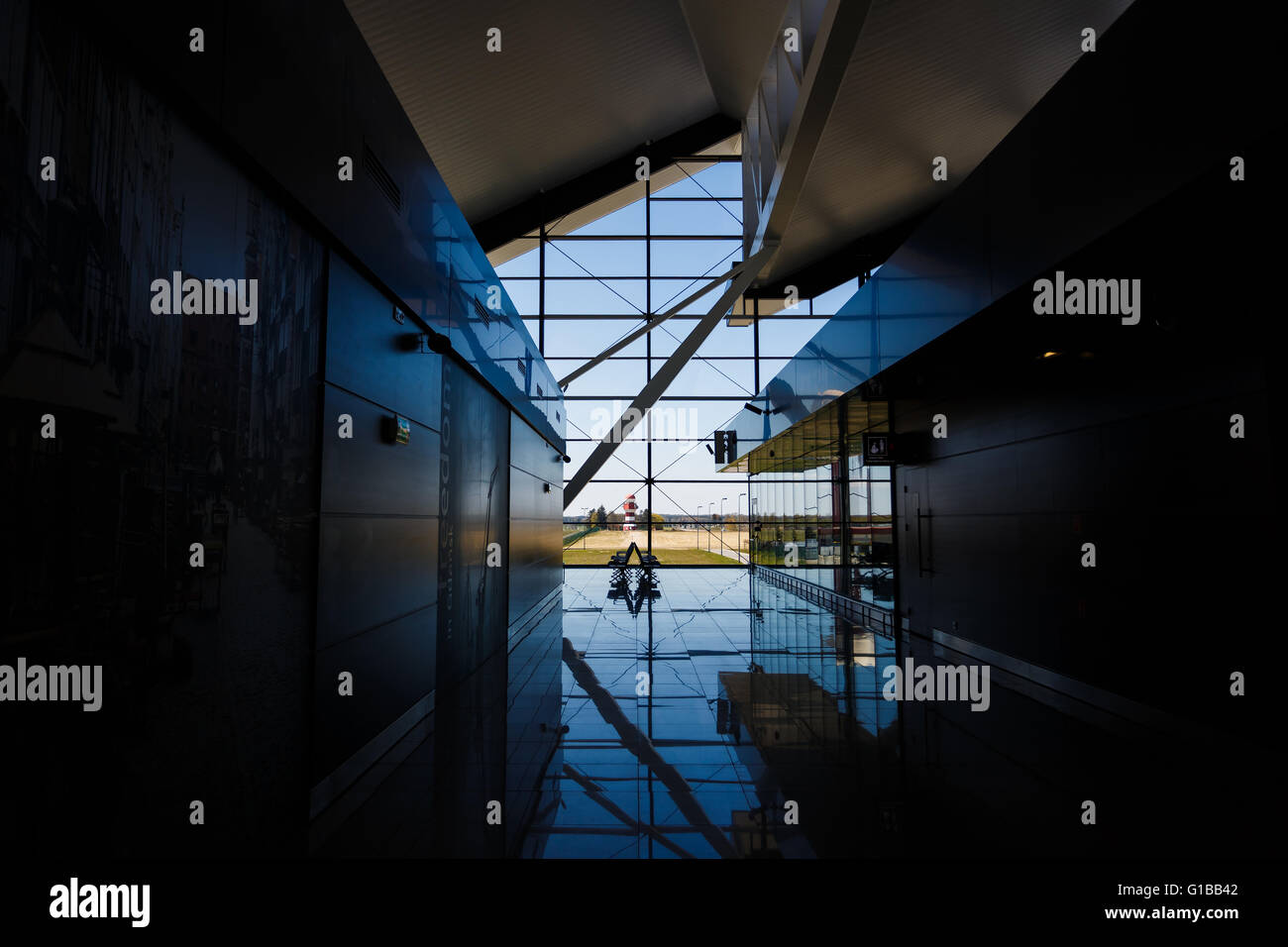 Lech Building Interior of modern building of Lech Valesa airport in Gdansk Stock ...