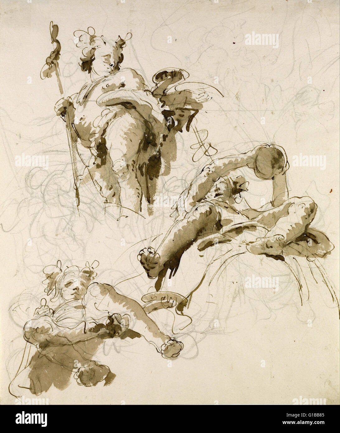 Giovanni Battista Tiepolo - Three Studies of the God Bacchus - The Morgan Library Stock Photo