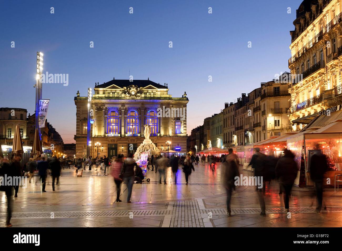 France, Herault, Montpellier, historical center, the Ecusson, Place de la Comedie (Comedy Square) with the Opera Stock Photo