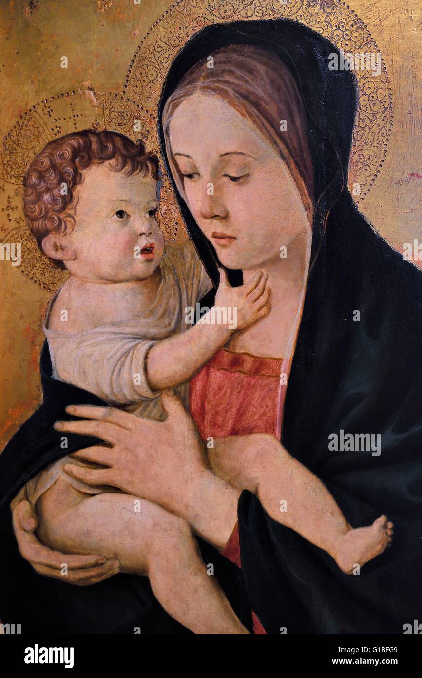 France, Corse du Sud, Ajaccio, Fesch museum (the Museum of Fine Arts), detail of the Madonna and Child (XV century) by the painter Giovanni Bellini Stock Photo