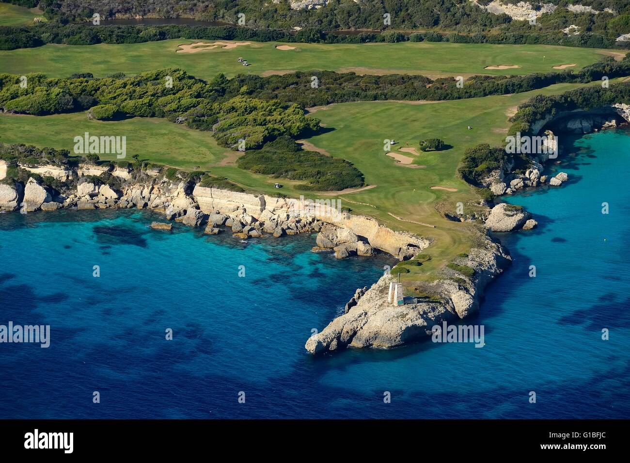 France, Corse du Sud, Bonifacio, Pointe de Sperone, Sperone golf course  (aerial view Stock Photo - Alamy