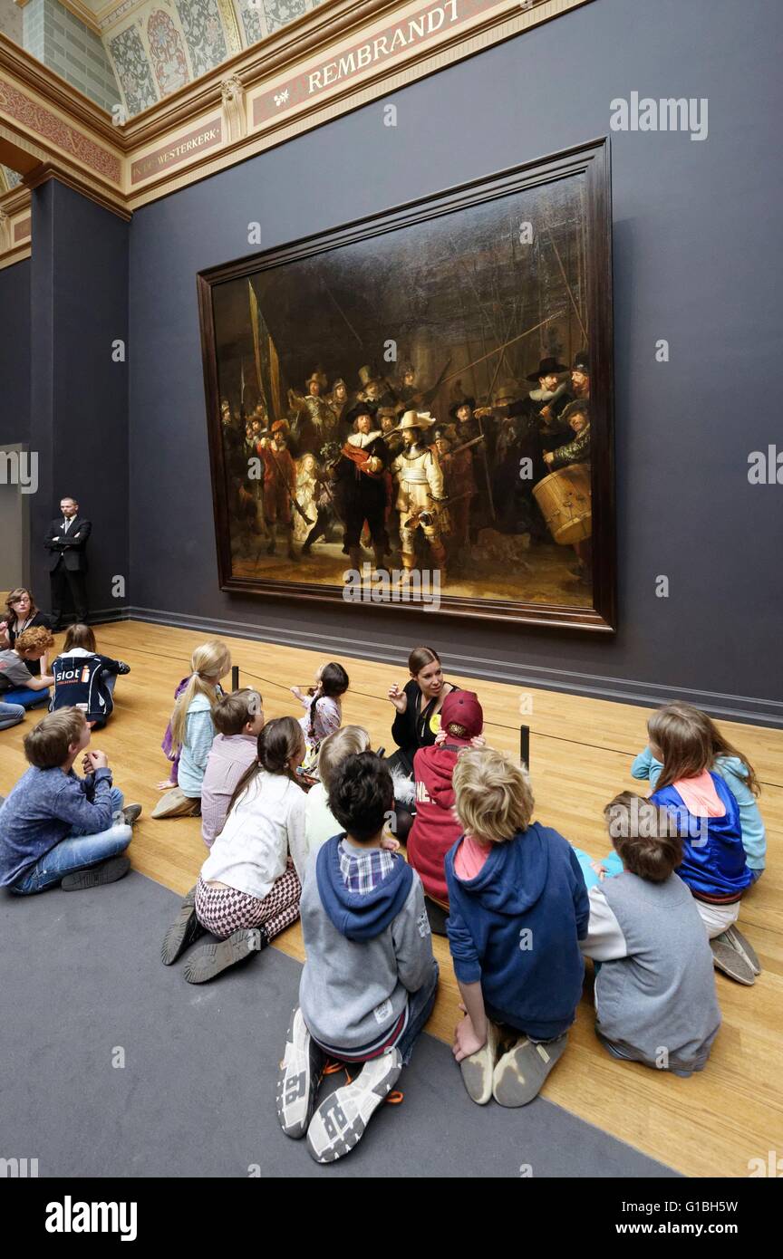 Netherlands, Northern Holland, Amsterdam, Museum district, Rijksmuseum, The Nightwatch by Rembrandt Stock Photo