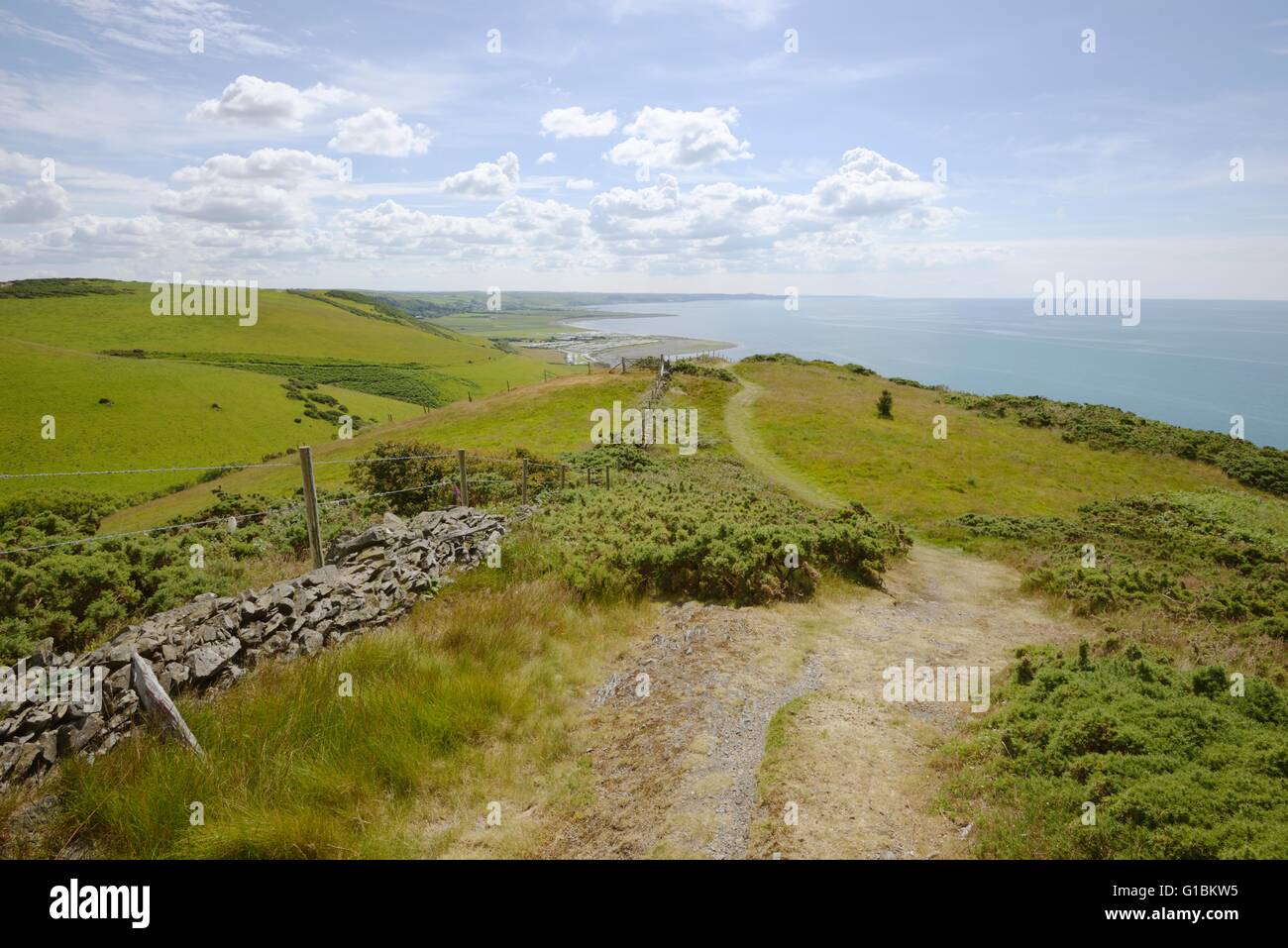 The Welsh coastal path near Llanrhystud, looking South, Ceredigion, Wales, UK Stock Photo