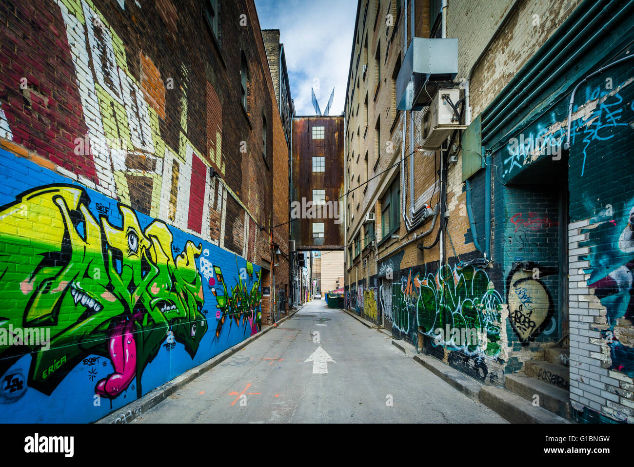 Graffiti in an alley in the Fashion District, of Toronto, Ontario. Stock Photo