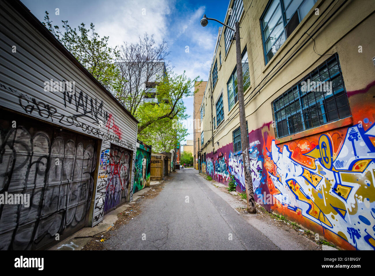 Graffiti in an alley in the Fashion District, of Toronto, Ontario. Stock Photo