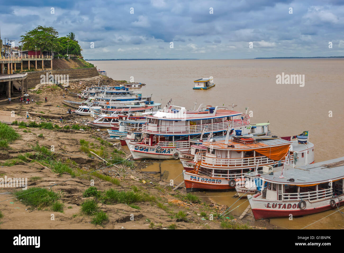Amazon River Boats Moored At Parintins Brazil Stock Photo
