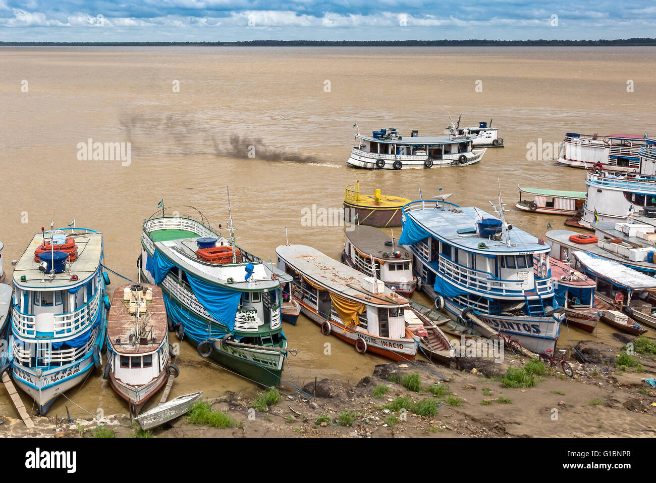 Amazon River Boats Moored At Parintins Brazil Stock Photo