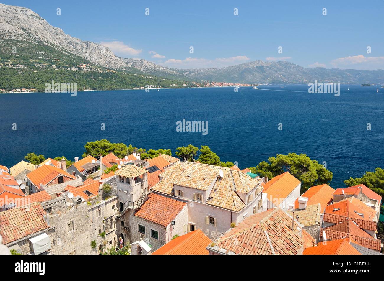 Town Korcula in island Korcula in Croatia with tower which is part of Marco Polo's home Stock Photo