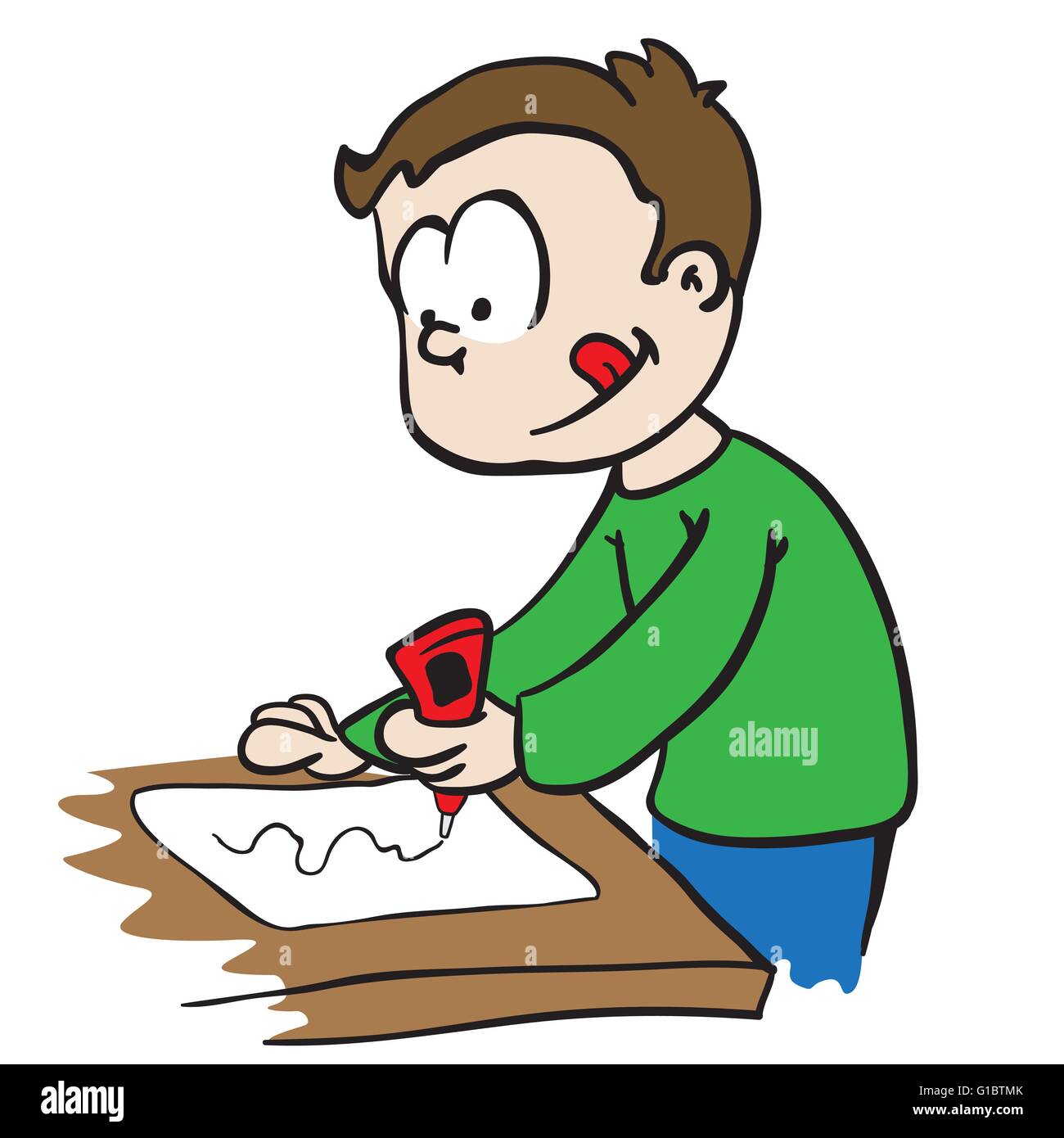little boy gluing paper cartoon Stock Vector Image & Art - Alamy