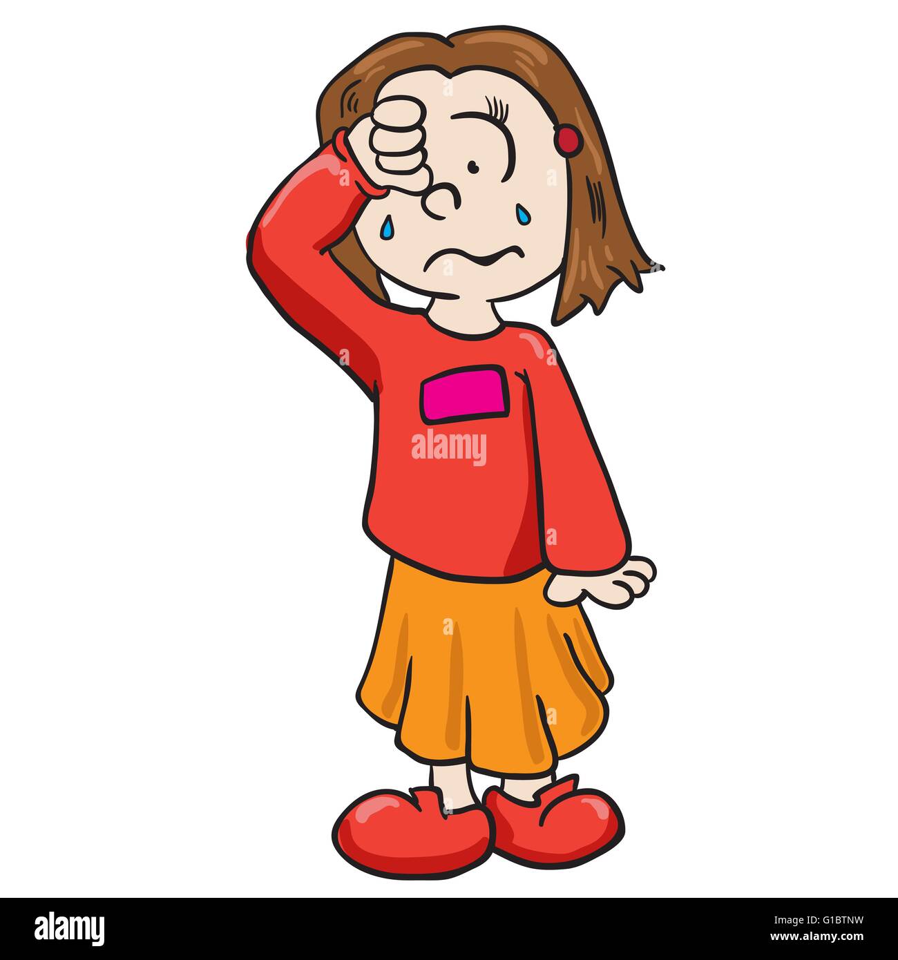 little girl crying cartoon illustration Stock Vector