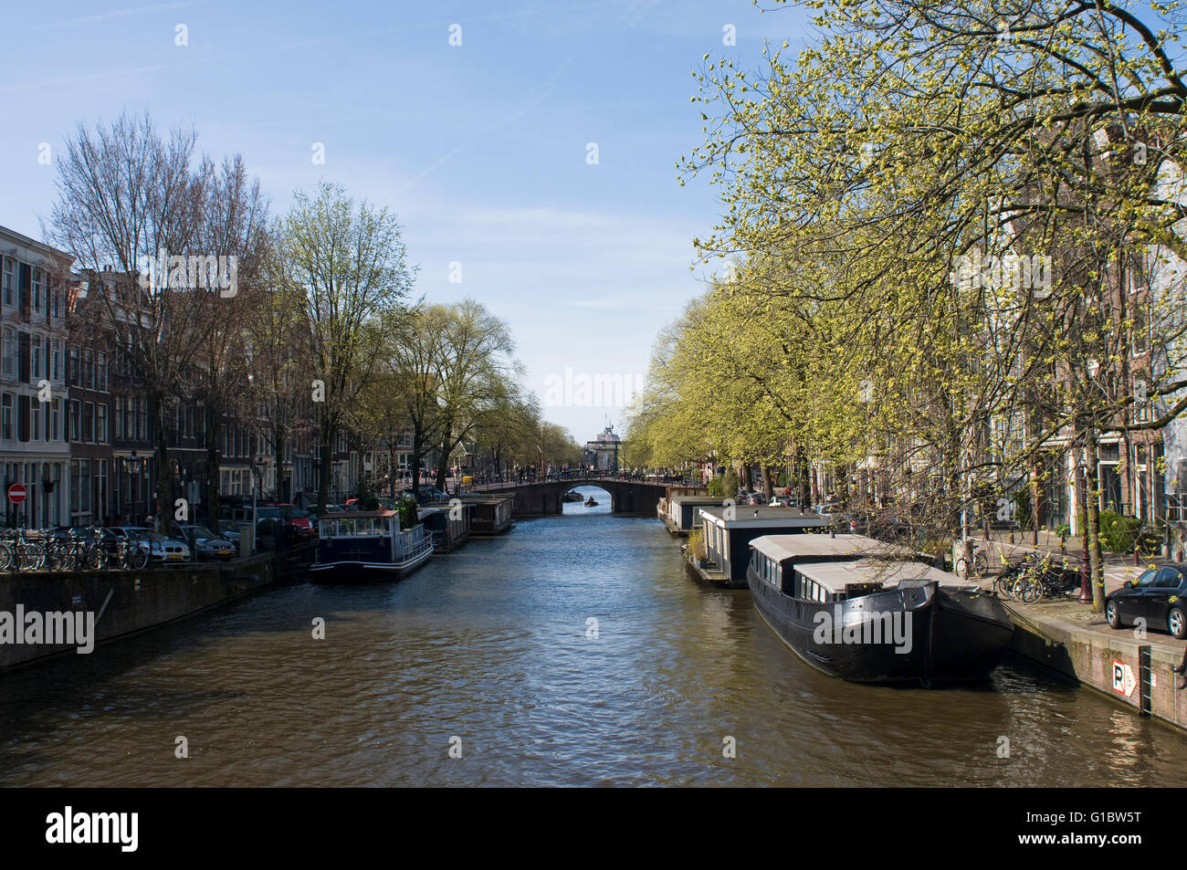 A canal in Amsterdam Netherlands Stock Photo