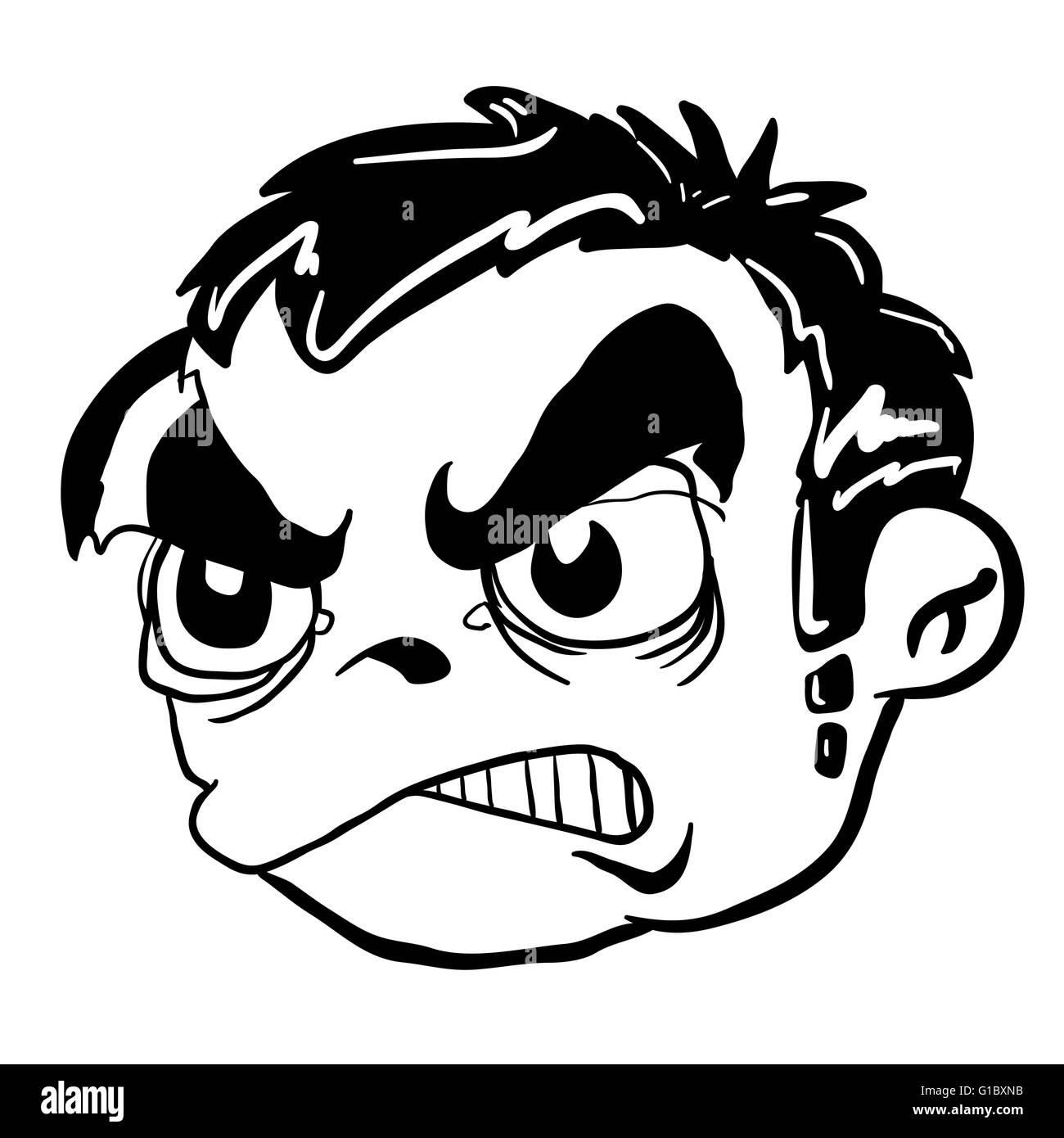 simple balck and white angry boy cartoon head Stock Vector