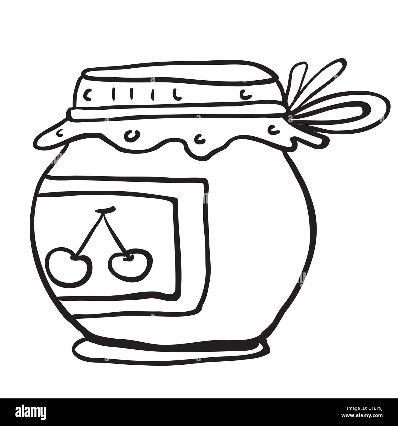 simple black and white cherry jam jar cartoon Stock Vector
