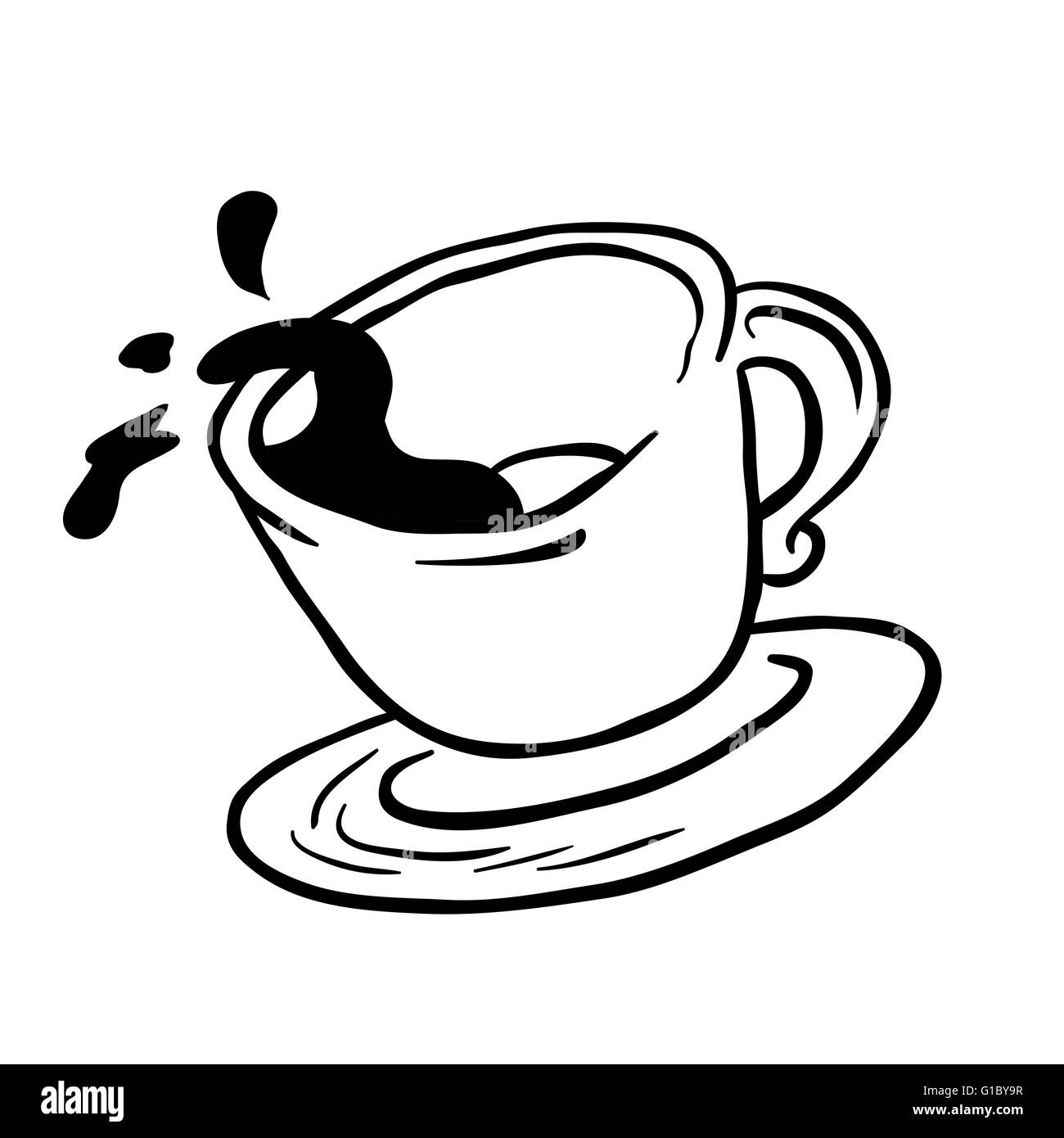simple black and white coffee cup spill cartoon Stock Vector Image