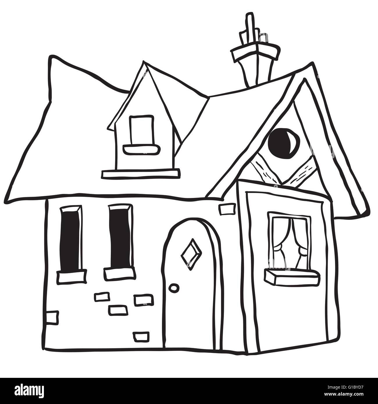 simple black and white cute little house carttoon Stock Vector Image ...