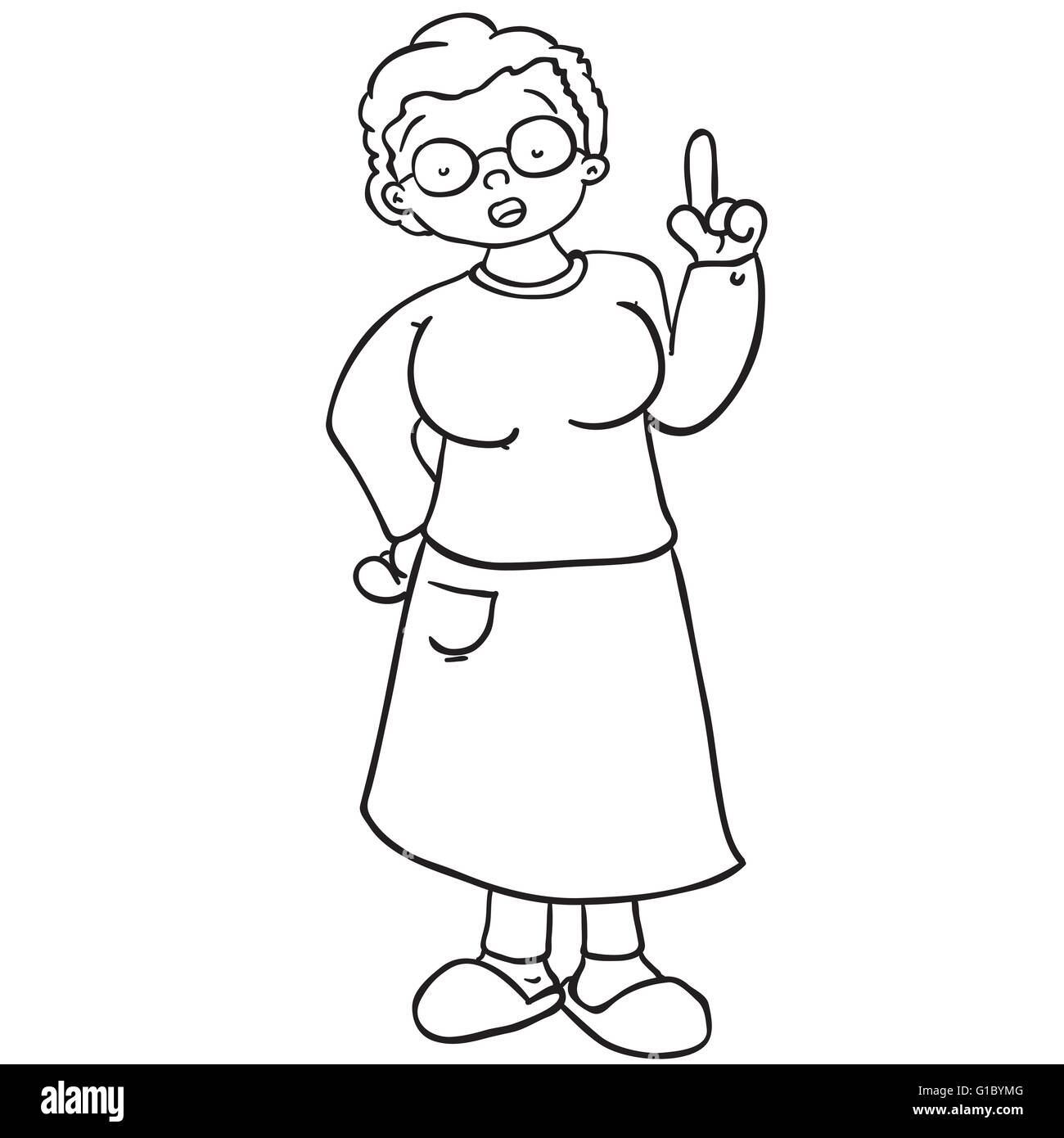 simple black and white grandmother talking cartoon Stock Vector