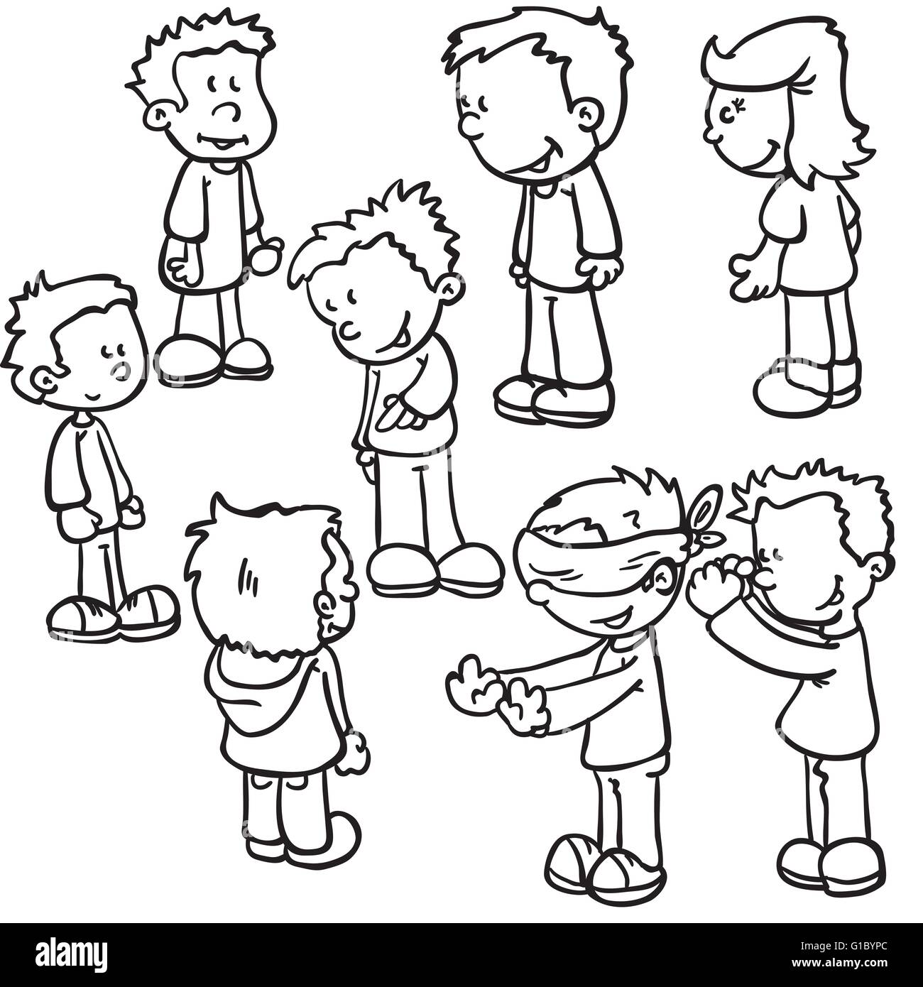 simple black and white kids playing blind man's buff cartoon Stock Vector  Image & Art - Alamy