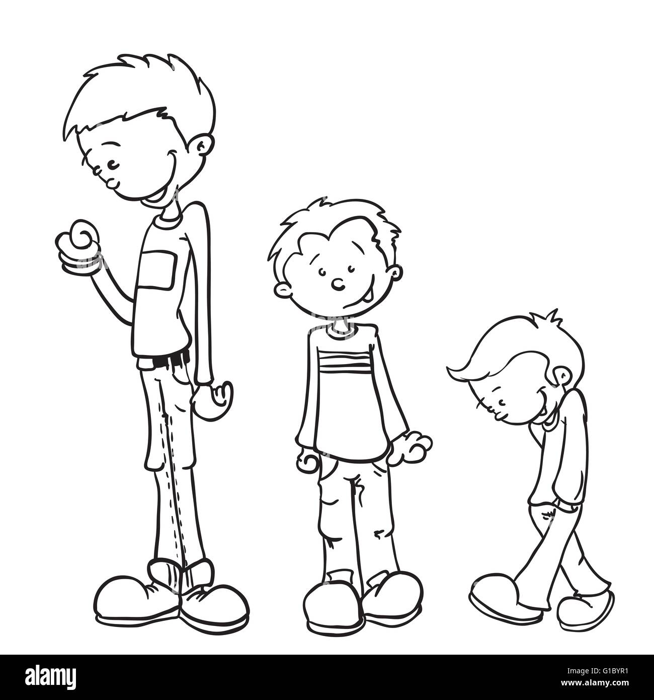 simple black and white little boy grow cartoon Stock Vector