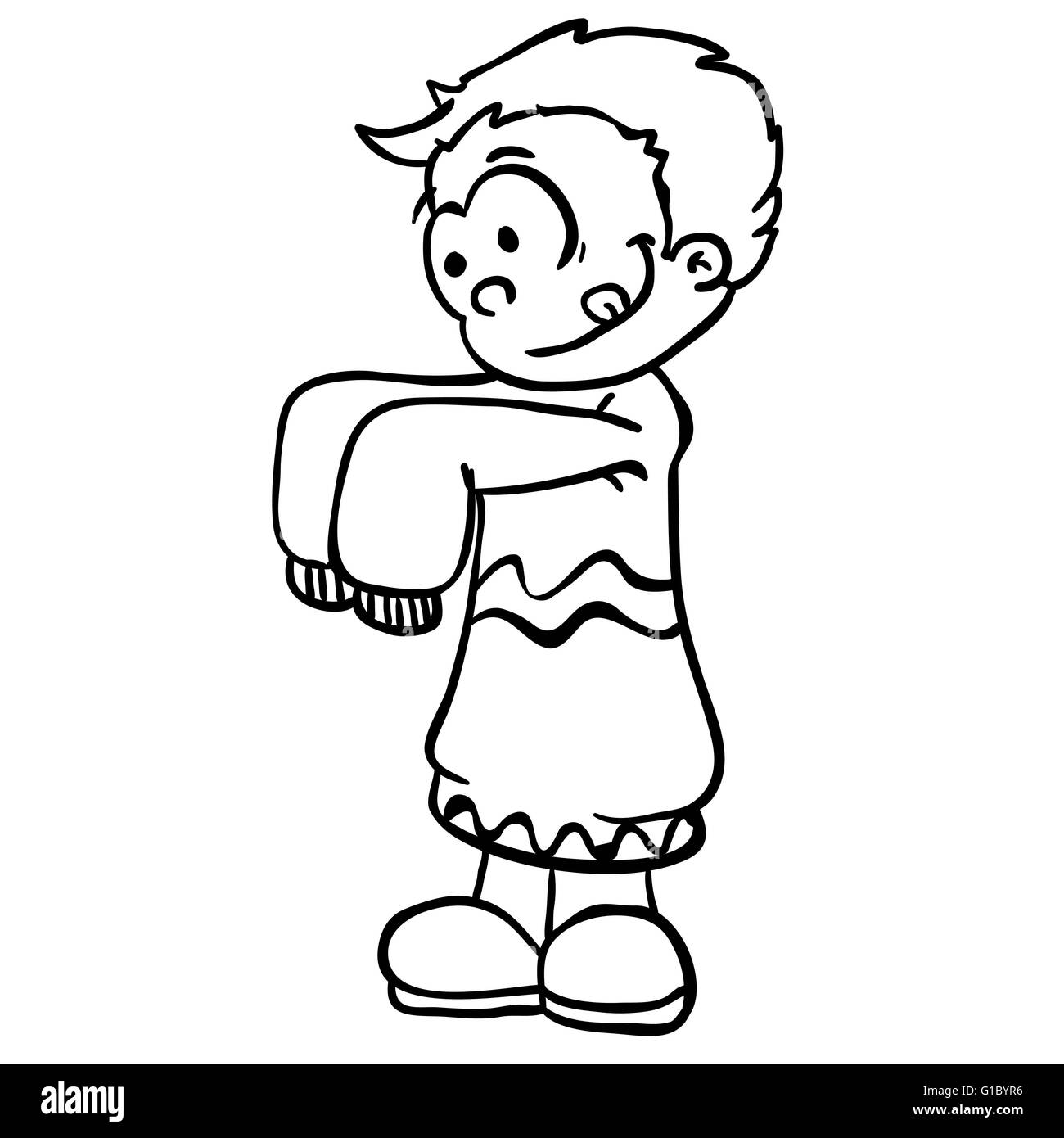 simple black and white little boy in big clothes cartoon Stock Vector Image  & Art - Alamy