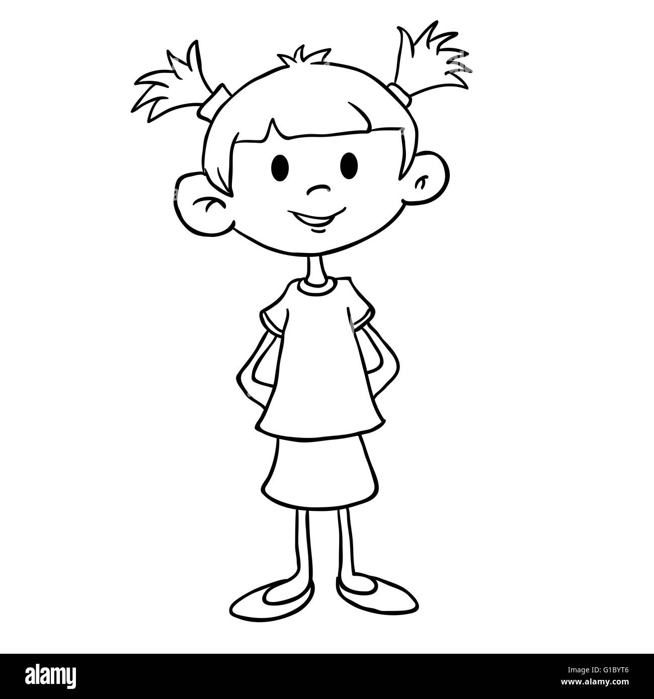 Cute little girl outline drawing Black and White Stock Photos & Images -  Alamy