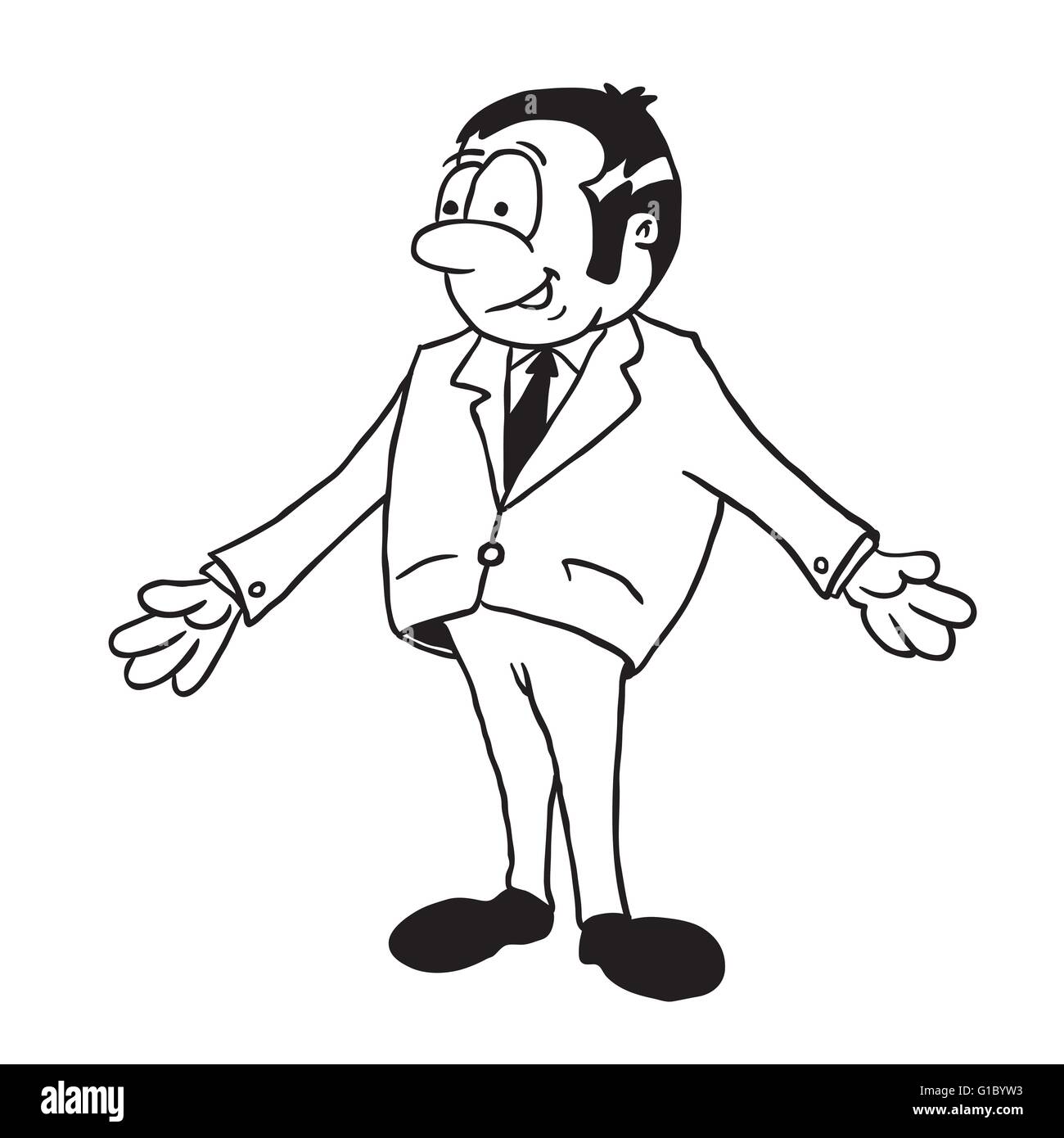 Simple Black And White Man In Suit Cartoon Stock Vector Art